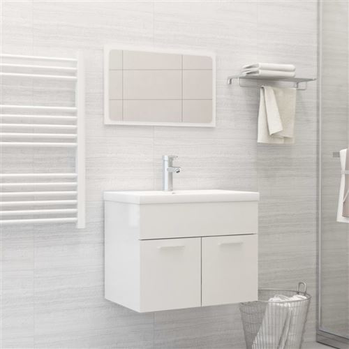 Ensemble de meubles de bain Aggloméré 2 pcs 60 x 1,5 x 37 cm Blanc brillant