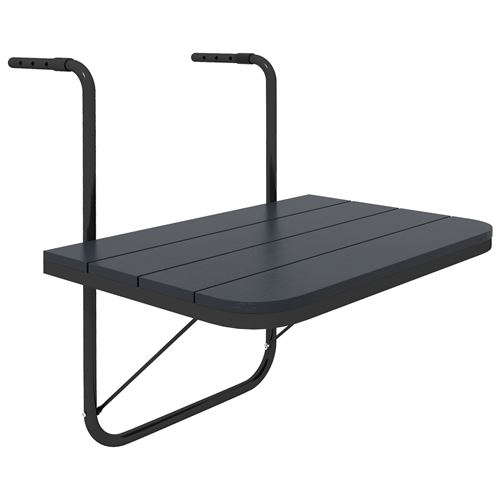 Table suspendue de balcon pliable dim. plateau 60L x 40l cm hauteur réglable 55-64H cm alu plastique noir