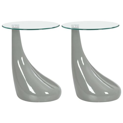 vidaXL 2pcs Table basse et dessus de table en verre rond Gris brillant