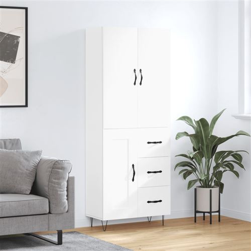 Non Communiqué Blanc Vidaxl Buffet Haut, Armoire Avec Portes Et Pieds, Meuble De Rangement, Organisateur De Salon Salle De Séjour, Moderne, Bois D'ingénierie 3198105