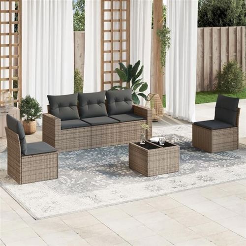 vidaXL Salon de Jardin avec Coussins 6 pcs, Canapés avec Pieds Réglables, Ensemble de Meubles d'Extérieur Patio Terrasse, 3251137