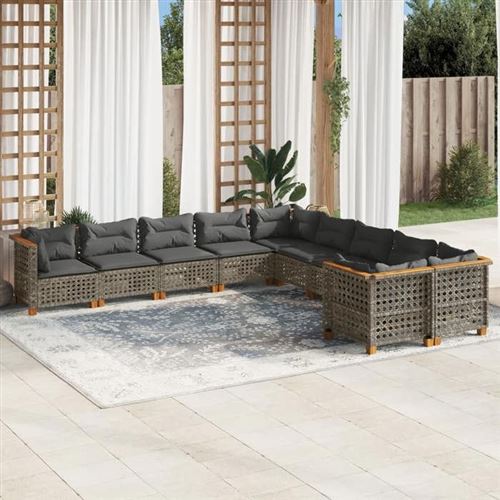 Vidaxl Gris Salon De Jardin 10 Pcs Avec Coussins - Image 2