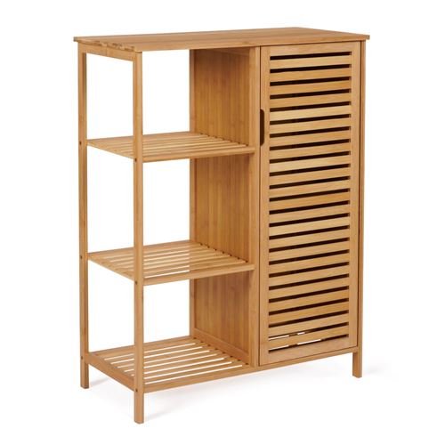 Non Communiqué Bois Meuble De Rangement Salle De Bain Bambou Bea 3 Étagères Avec Placard