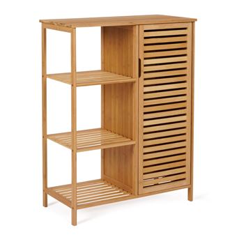 Meuble de rangement salle de bain bambou BEA 3 étagères avec placard - 1