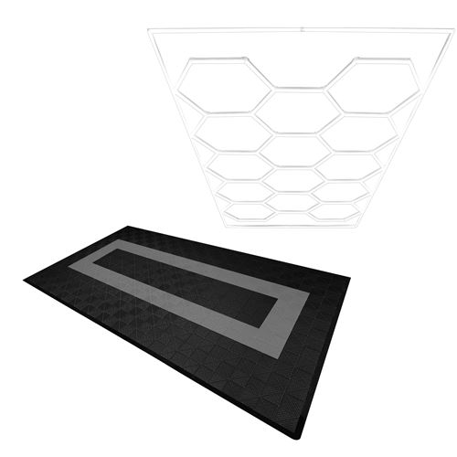 Monstershop Hexagon LED Light & Vented Garage Floor Tiles With Edges - 90 Black &