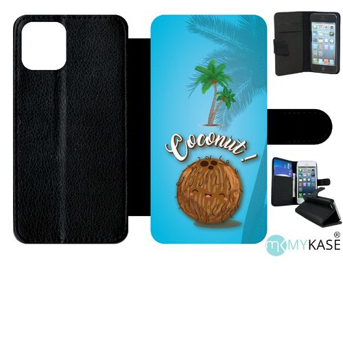 Etui My-Kase pour iPhone 11 Pro - coconut fond bleu - Simili-cuir Noir