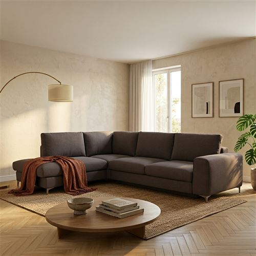 Maison Aubertin Canap&eacute; Tissu Angle Gauche Gris fonc&eacute; Fiesole 3 Places