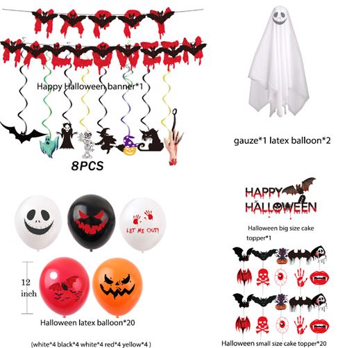 Ensemble de Ballon Halloween Decoration FONGWAN Article de Fête Bannière Crâne Citrouille Guirlande De Papier - C