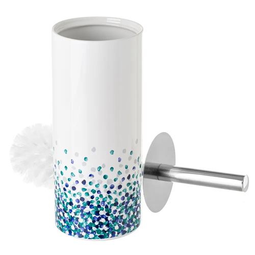 Lot de 2 brosse de toilette WC avec support en céramique coloris blanc/bleu - Diamètre 10 x Hauteur 32 cm