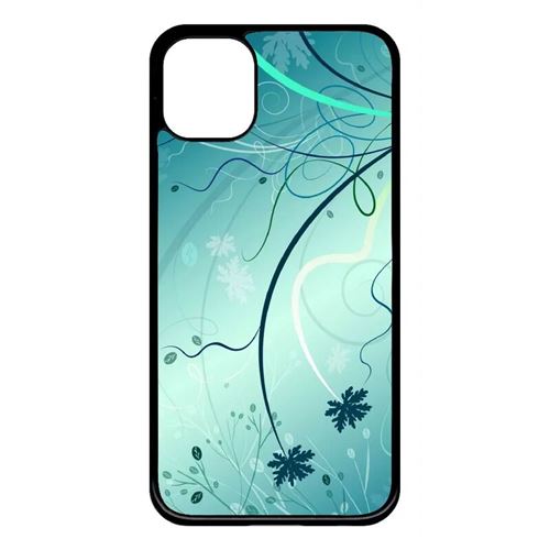 Coque My-Kase pour iPhone 11 - abstrait turquoise fleur - Plastique Noir
