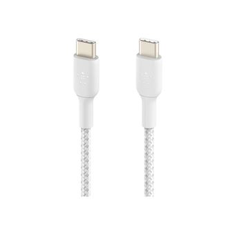 Belkin BOOST CHARGE - Câble USB - 24 pin USB-C (M) pour 24 pin USB-C (M) - USB 2.0 - 20 V - 3 A - 15 cm - USB Power Delivery (60W), câble tressé - blanc - 1