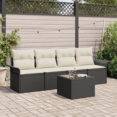 Vidaxl Noir Ensemble De Canapé De Jardin 5 Pc Et Crème Polyrotin - Image 3