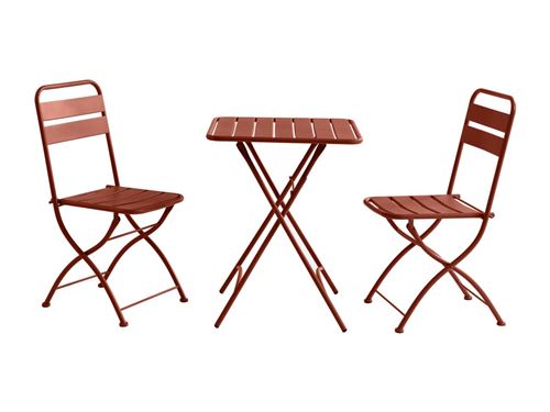 Salle à manger de jardin pliante en métal - une table L.60 cm et 2 chaises pliantes - Terracotta - MIRMANDE de MYLIA