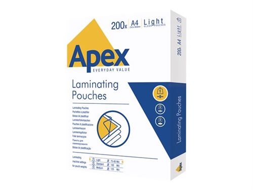 Fellowes APEX - Faible brillance - 80 microns - pack de 200 - clair - DIN A4 (216 x 303 mm) pochettes plastifiées