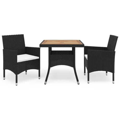 Non Communiqué Noir Ensemble À Manger De Jardin 3 Pcs Résine Tressée Et Acacia