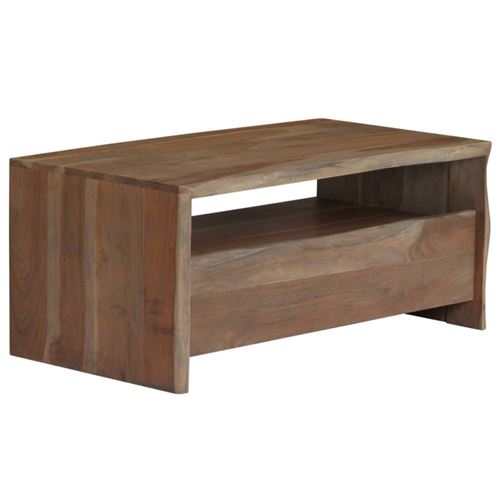 Table basse Acacia massif Bord assorti 90 x 50 x 40 cm Gris