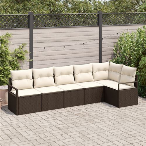 Non Communiqué Marron Ensemble De Canapé De Jardin 6 Pièces Avec Coussins En Poly Rattan Canapé De Jardin 2 Places Avec Rangement Et Coussins