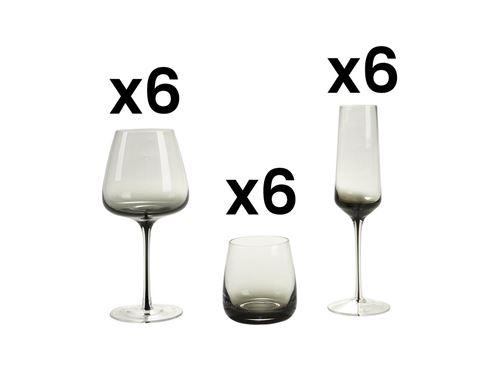 Lot de 18 verres soufflés bouche NURIA - Gris fumé - 22, 36 et 58 cl