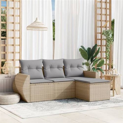 Vidaxl Beige Salon De Jardin 4 Pcs Résine Tressée - Image 3