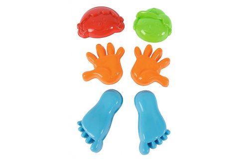 Set moules a sable formes : 2 mains  2 pieds  2 visages (garcon  fille) - plastique  coloris aleatoire - jouet de plage enfant