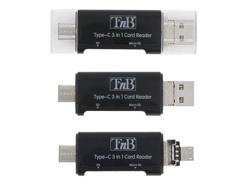 Non Communiqué Noir T'nb - Lecteur De Carte - 3 En 1 (Sd, Microsd) - Micro Usb 2.0/Usb 2.0/Usb-C