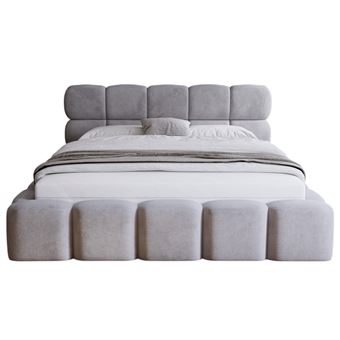 Mariposa - lit coffre - 140x200 cm - sommier inclus - en velours - Gris - 1
