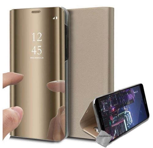 Housse etui coque portefeuille clear view pour Xiaomi Mi 9 Lite avec verre trempe - OR