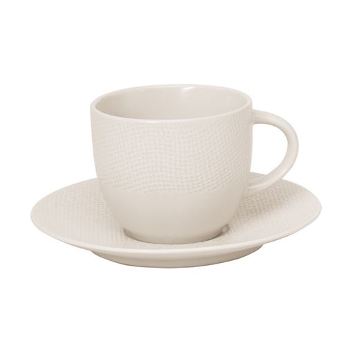 Tasse à thé et sous-tasse vésuvio blanc 22 cl (lot de 2) - Table Passion - Blanc - Grès