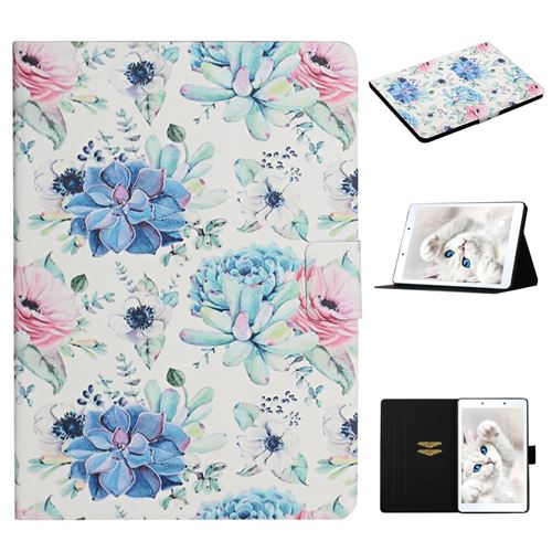 Etui en PU impression de motifs de fleurs avec support et porte-cartes fleur bleue pour votre Samsung Galaxy Tab A 8.0 Wi-Fi (2019) SM-T290