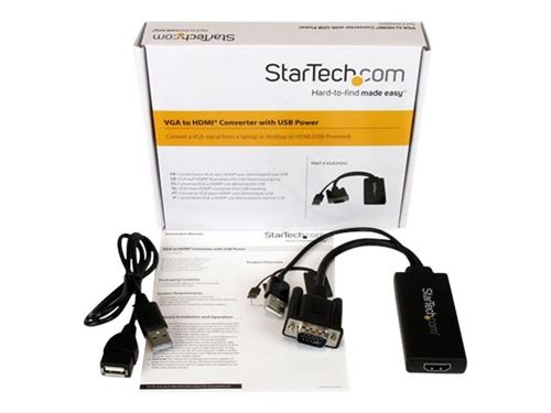 Startech.com Noir Adaptateur Vga Vers Hdmi Avec Audio Usb Et Alimentation Usb - Convertisseur Portable Vga Vers Hdmi - M/F - 1080P - Blanc - Câble Adaptateur - Hd-15 (Vga), Usb Type B Mâle Pour Hdmi Femelle - 26 Cm - Alimentation Usb, Support 1080P, A