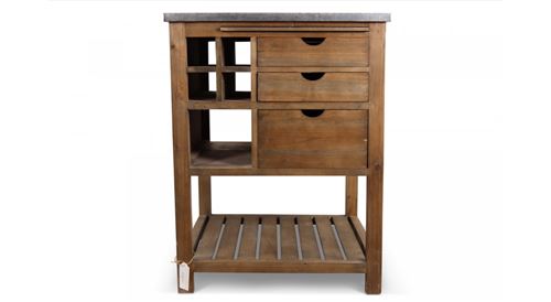 Meuble Bas Rangement Bois 3 Tiroirs Marron Plateau Zinc 70x70x91cm - Décoration d'Autrefois