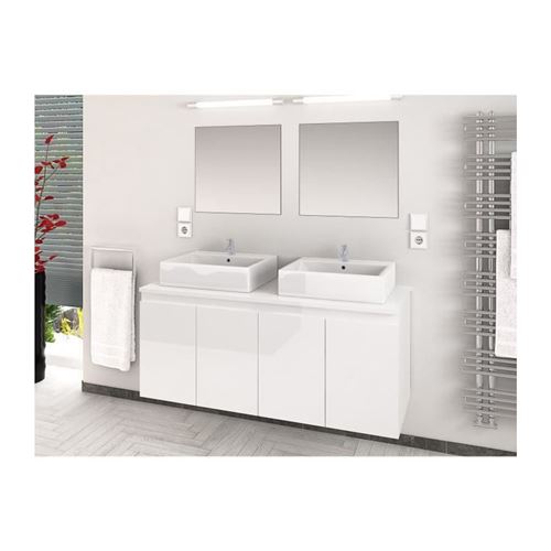 CINA Ensemble salle de bain double vasque L 120 cm - Blanc laqué