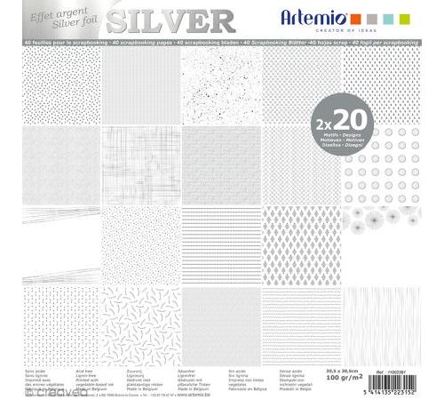 Papier scrapbooking Artemio - Foil argenté - 30,5 x 30,5 cm - 40 feuilles