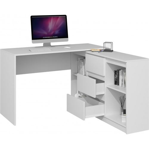 Tamea Bureau D Angle Avec Commode Bureau Chambre Dimensions Bureau 76x120x50 Commode 75x120x30 Meuble Gain De Place Blanc Achat Prix Fnac