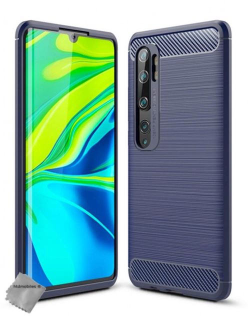Housse etui coque silicone gel carbone pour Xiaomi Mi Note 10 avec verre trempe - BLEU FONCE