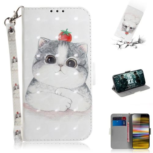 Etui en PU support d'impression à motif décoratif par points lumineux flip joli chat blanc pour votre Sony Xperia 10 Plus