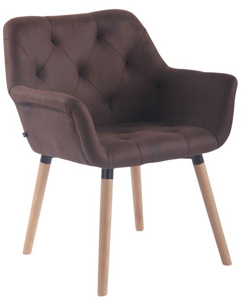 Chaise de Salle à manger Cassidy en Similicuir Vintage - Chaise de coiffeuse avec accoudoirs - Piètement Bois de Chêne Nature - Couleur Marron foncé