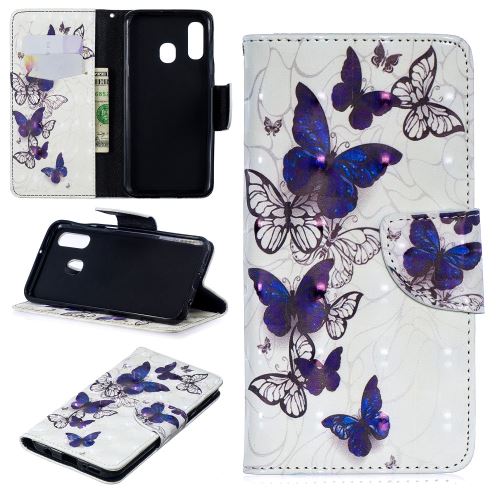 Etui en PU impression de motifs décor de points lumineux beau papillon pour votre Samsung Galaxy A40