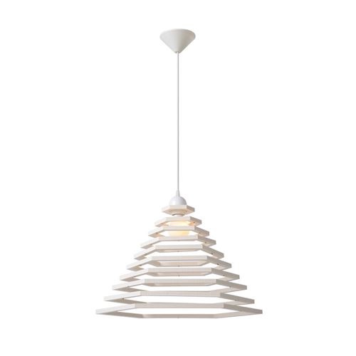 Suspension conique en bois blanc ajourée diamètre 50cm Tora blanc blanc