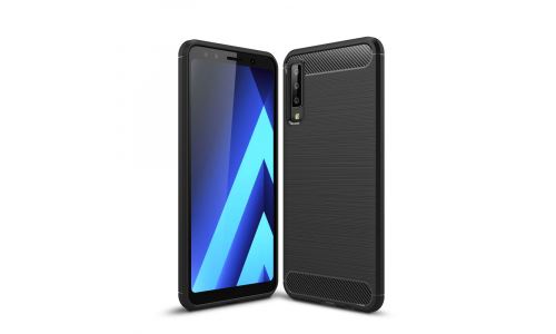 Coque pour Galaxy A7-2018 noire aspect carbone