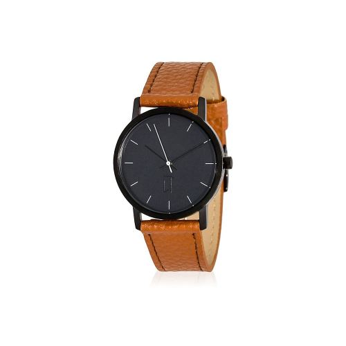 Montre Mixte La Trotteuse Cadran 34 mm En Acier Noir Et Bracelet Marron En Cuir LT019