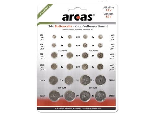 Pack de 24 piles bouton arcas ag1 till cr2032 0% mercury