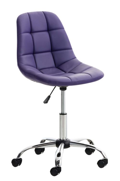 Chaise de Bureau Emil en Similicuir - Tabouret de travail réglable en hauteur et pivotant - Piètement en Métal chromé - Couleur Violet