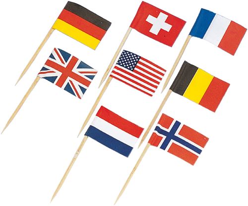 Amscan piqueurs drapeaux du monde 6,5 cm papier/bois 30 pièces