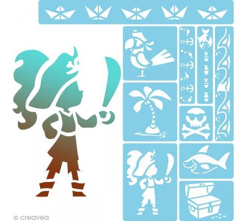 Mini pochoir - Pirate - Assortiment de 10 pochoirs
