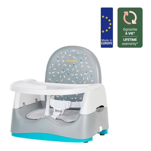 Badabulle Home&Go Grey Réhausseur de Chaise Confort, Compact, Pliable, Evolutif avec Tablette Amovible
