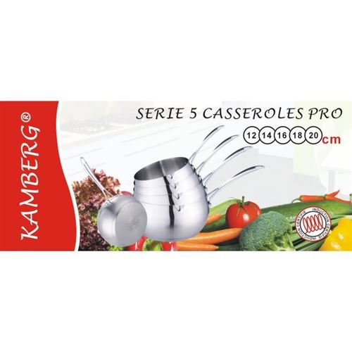 Casseroles 12 / 14 / 16 / 18 / 20 cm - Acier Inoxydable Haute Qualité - Poignée anti chaleur Argent Kamberg