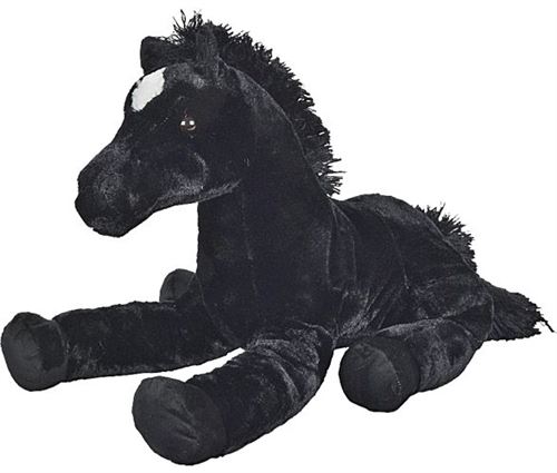 Nicotoy peluche cheval en peluche couché 62 cm noir