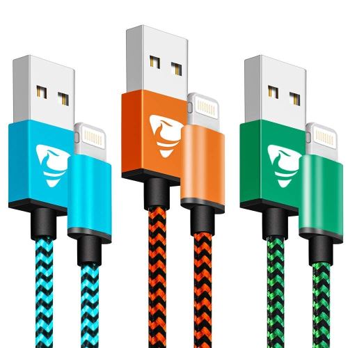 Xuduo Chargeur iPhone 1M [Lot de 3] Charge Rapide Câble iPhone Nylon Tressé pour iPhone X/ 8/8 Plus /7/7 Plus /6/6 Plus (Bleu, Or