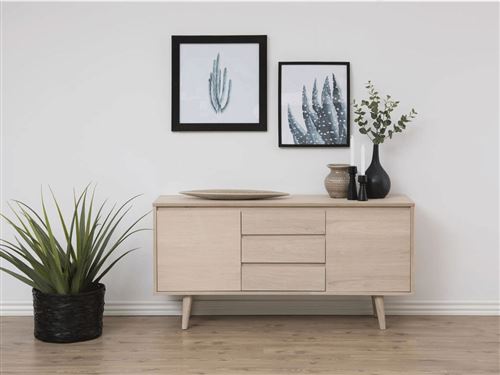 BOBOCHIC Buffet 150 cm NAGANE placage chêne blanchi